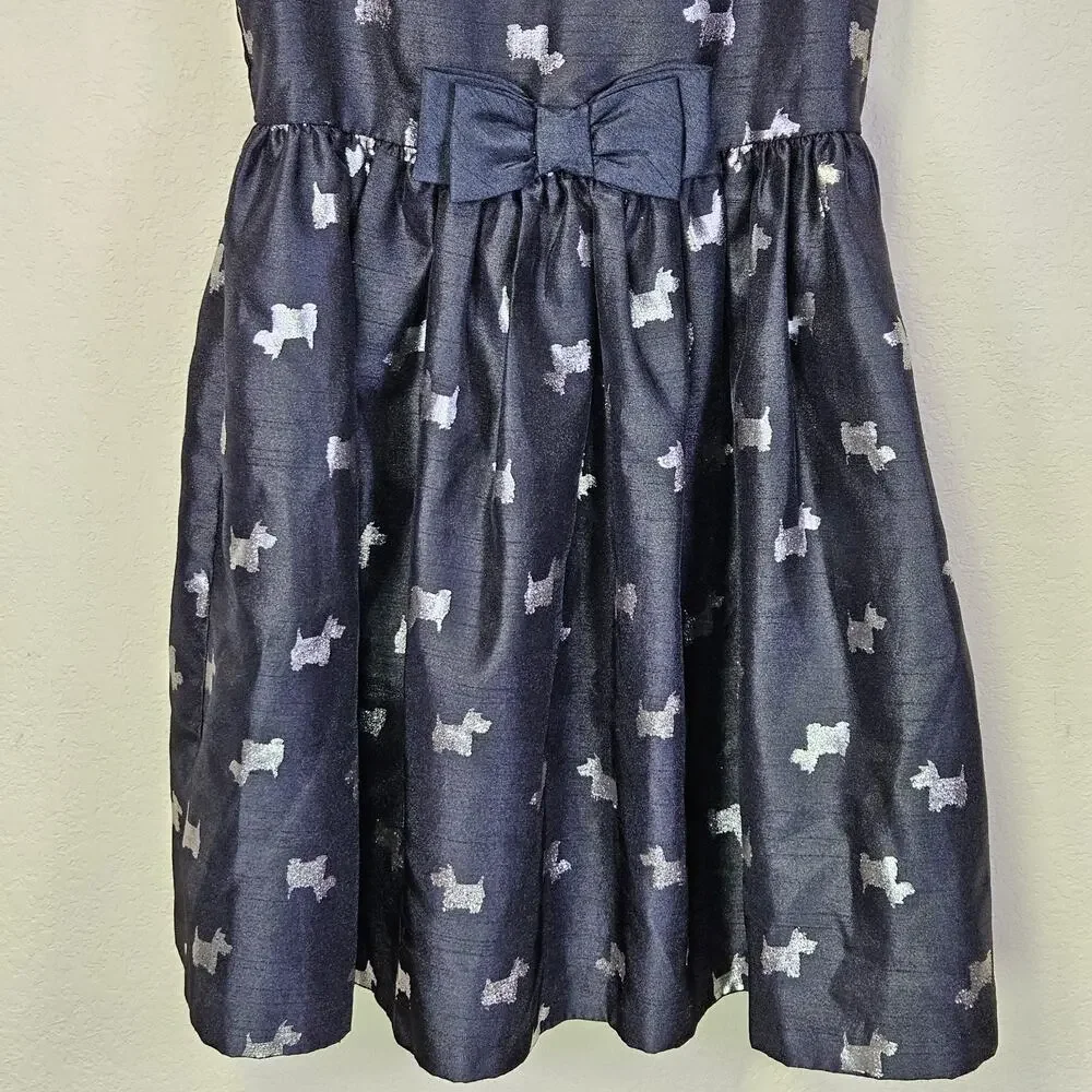 Gymboree Scottie Dog Dress Girls 7 Party Sleeveless Black Silver Bow Wedding Fun